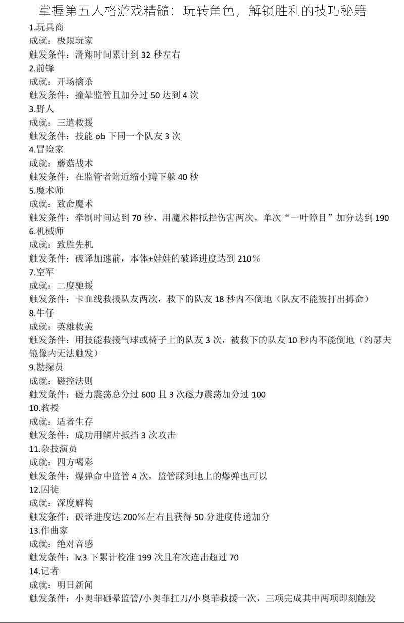 掌握第五人格游戏精髓:玩转角色,解锁胜利的技巧秘籍