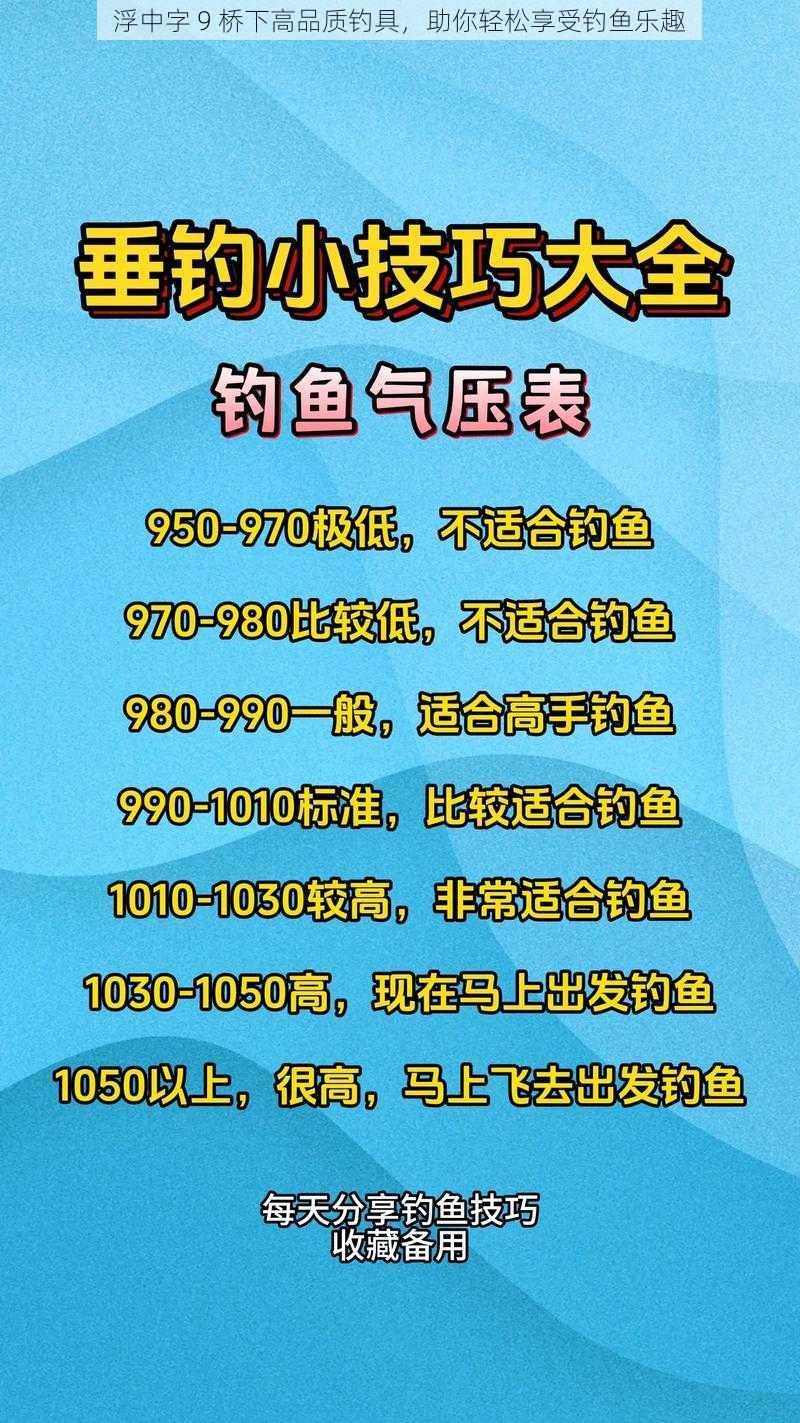 浮中字 9 桥下高品质钓具,助你轻松享受钓鱼乐趣