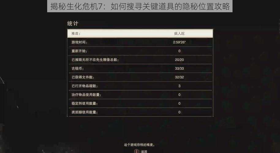 揭秘生化危机7:如何搜寻关键道具的隐秘位置攻略