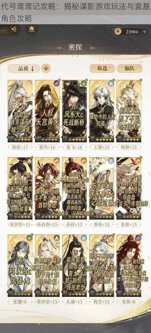 代号鸢鸢记攻略:揭秘谍影游戏玩法与袁基角色攻略