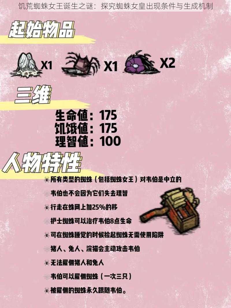 饥荒蜘蛛女王诞生之谜:探究蜘蛛女皇出现条件与生成机制