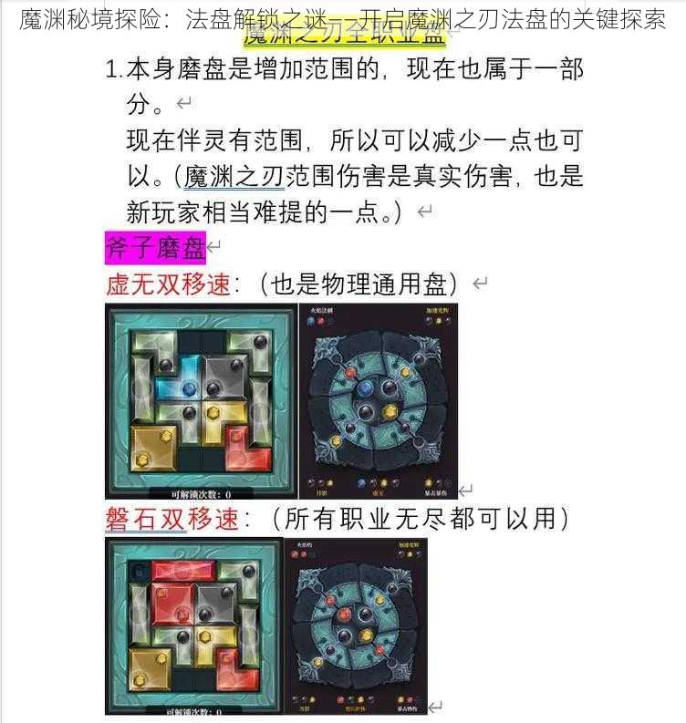 魔渊秘境探险:法盘解锁之谜——开启魔渊之刃法盘的关键探索