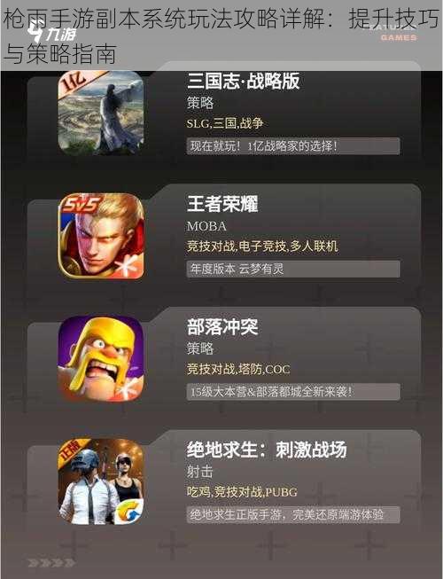枪雨手游副本系统玩法攻略详解:提升技巧与策略指南