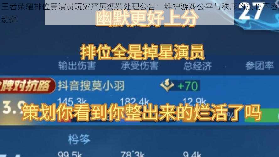 王者荣耀排位赛演员玩家严厉惩罚处理公告:维护游戏公平与秩序的决心不容动摇
