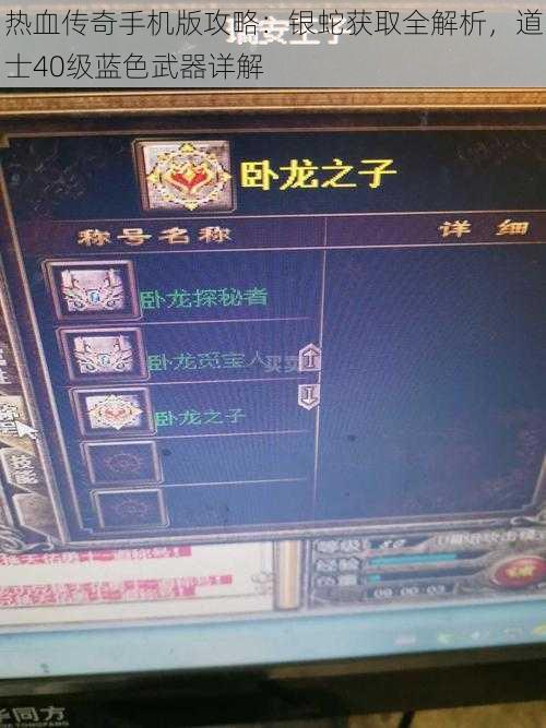 热血传奇手机版攻略:银蛇获取全解析,道士40级蓝色武器详解