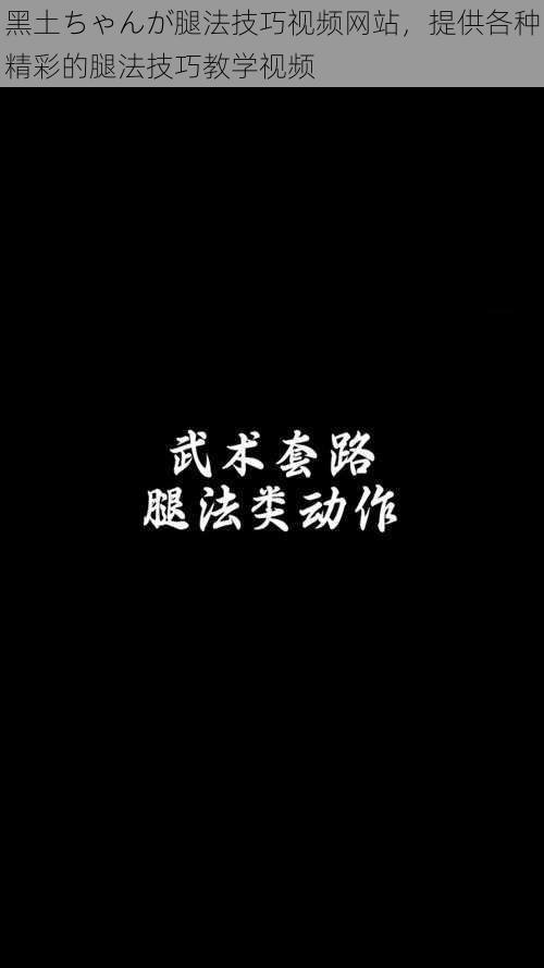 黑土ちゃんが腿法技巧视频网站,提供各种精彩的腿法技巧教学视频