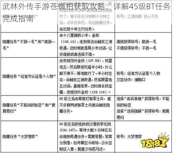 武林外传手游苍蝇拍获取攻略:详解45级BT任务完成指南