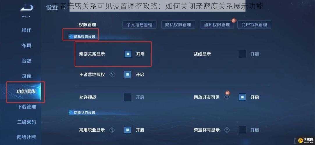 王者亲密关系可见设置调整攻略:如何关闭亲密度关系展示功能