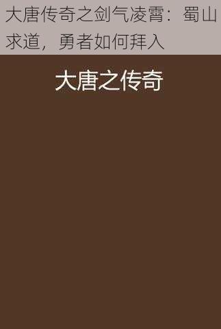 大唐传奇之剑气凌霄:蜀山求道,勇者如何拜入