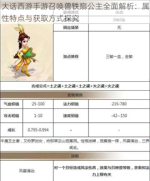 大话西游手游召唤兽铁扇公主全面解析:属性特点与获取方式探究