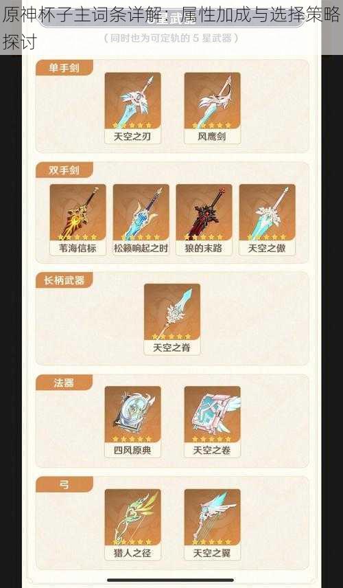 原神杯子主词条详解:属性加成与选择策略探讨