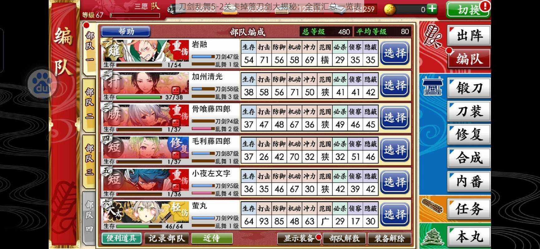 刀剑乱舞5-2关卡掉落刀剑大揭秘:全面汇总一览表