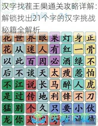 汉字找茬王果通关攻略详解:解锁找出21个字的汉字挑战秘籍全解析