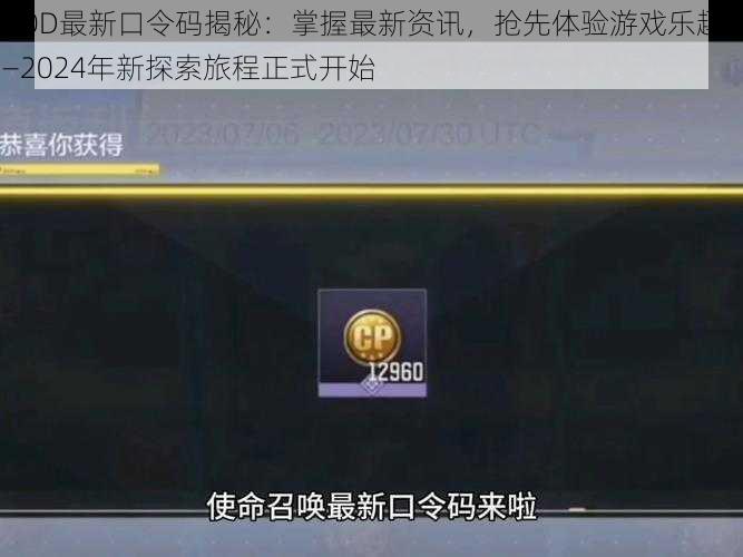COD最新口令码揭秘:掌握最新资讯,抢先体验游戏乐趣——2024年新探索旅程正式开始