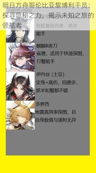 明日方舟哥伦比亚黎博利干员:探寻隐秘之力,揭示未知之旅的领航者