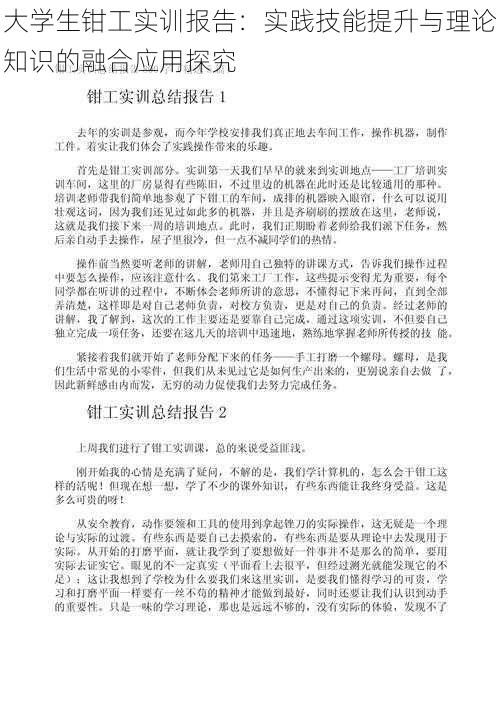 大学生钳工实训报告:实践技能提升与理论知识的融合应用探究