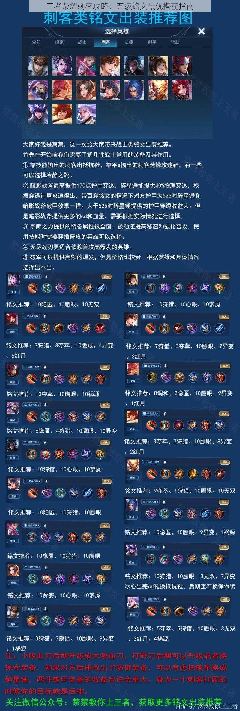 王者荣耀刺客攻略:五级铭文最优搭配指南