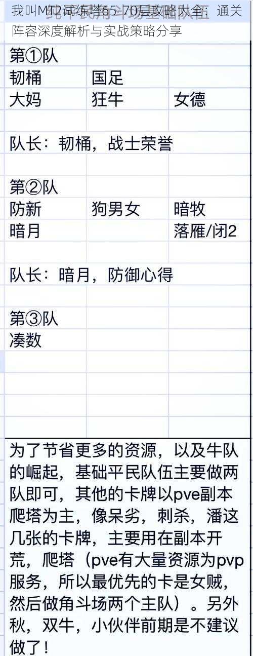 我叫MT2试练塔65-70层攻略大全:通关阵容深度解析与实战策略分享