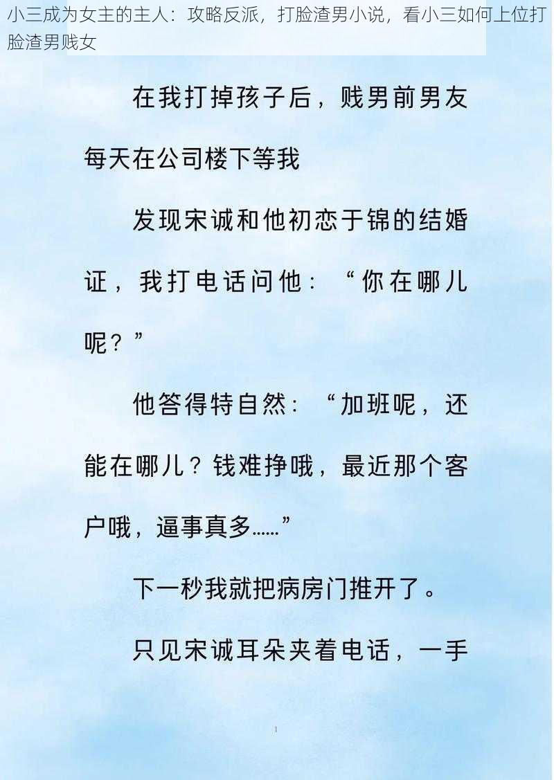 小三成为女主的主人:攻略反派,打脸渣男小说,看小三如何上位打脸渣男贱女