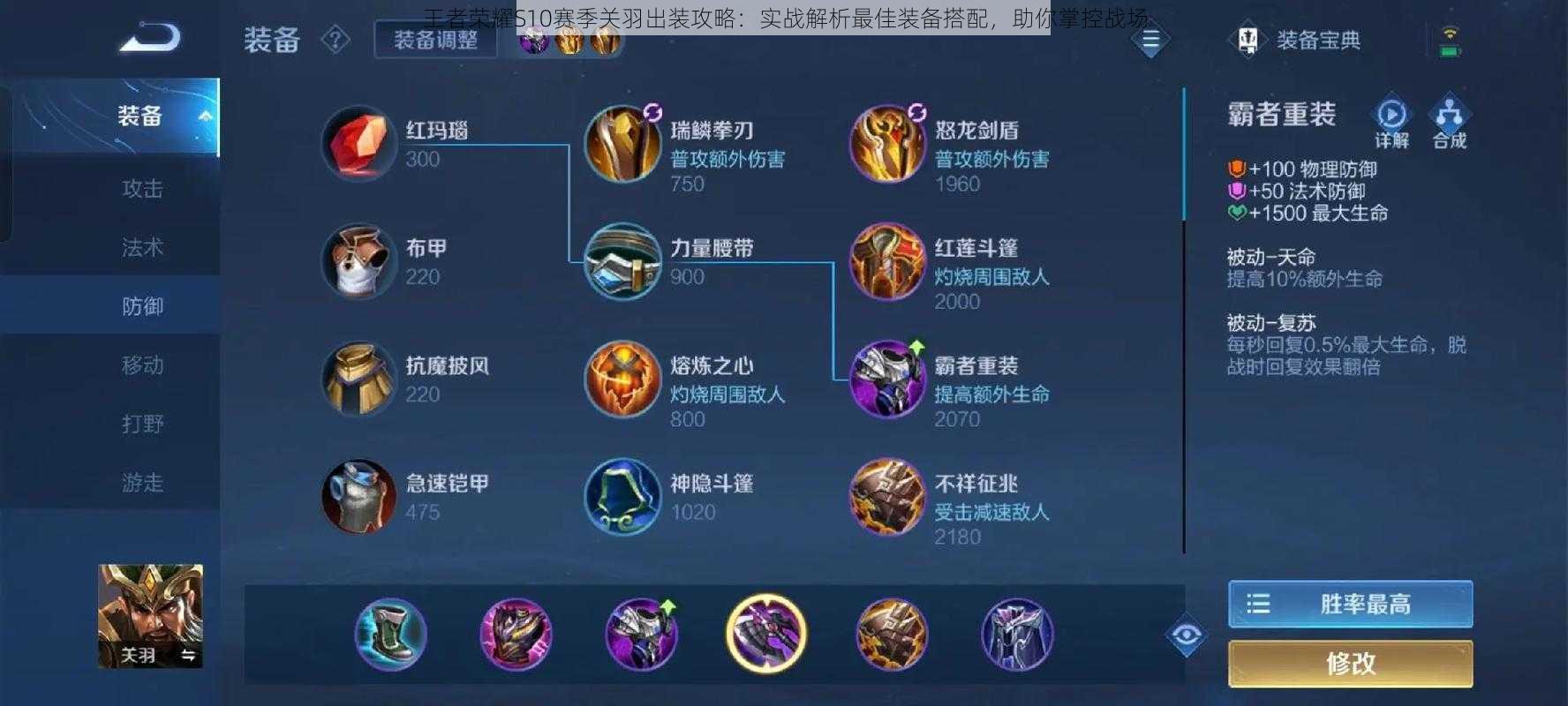 王者荣耀S10赛季关羽出装攻略:实战解析最佳装备搭配,助你掌控战场
