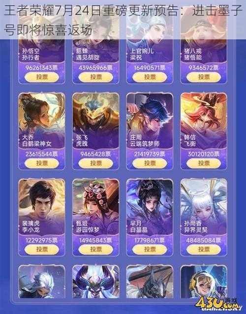 王者荣耀7月24日重磅更新预告:进击墨子号即将惊喜返场