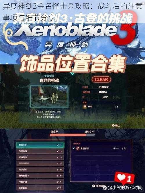 异度神剑3金名怪击杀攻略:战斗后的注意事项与细节分享