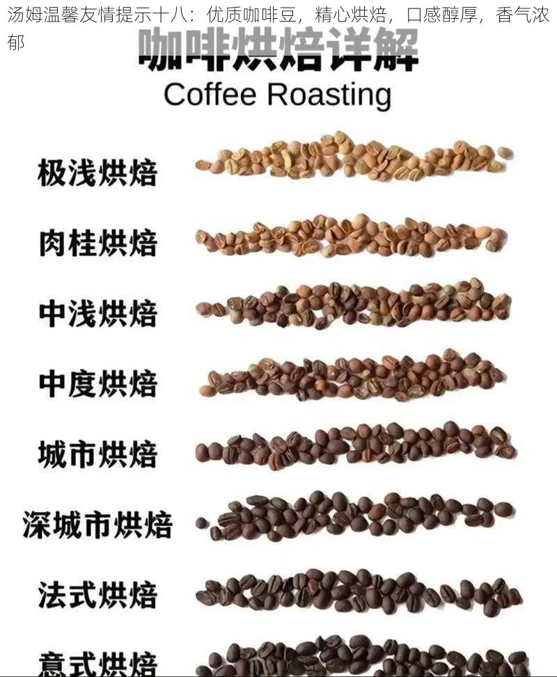 汤姆温馨友情提示十八:优质咖啡豆,精心烘焙,口感醇厚,香气浓郁