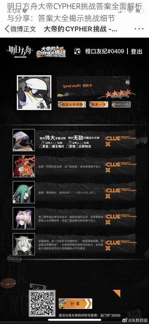 明日方舟大帝CYPHER挑战答案全面解析与分享:答案大全揭示挑战细节