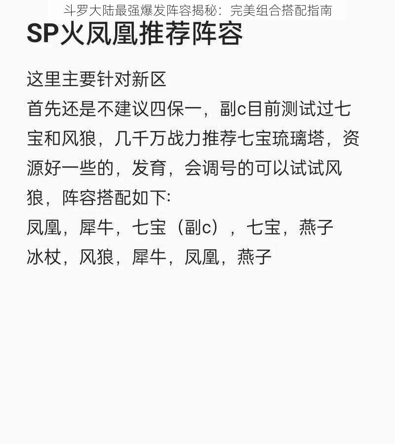 斗罗大陆最强爆发阵容揭秘:完美组合搭配指南
