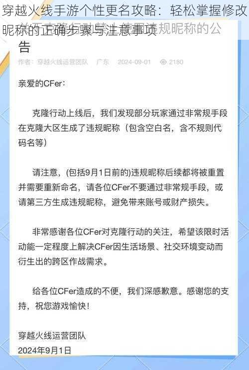 穿越火线手游个性更名攻略:轻松掌握修改昵称的正确步骤与注意事项