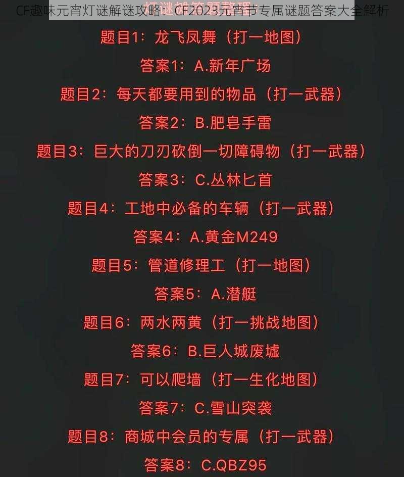 CF趣味元宵灯谜解谜攻略:CF2023元宵节专属谜题答案大全解析