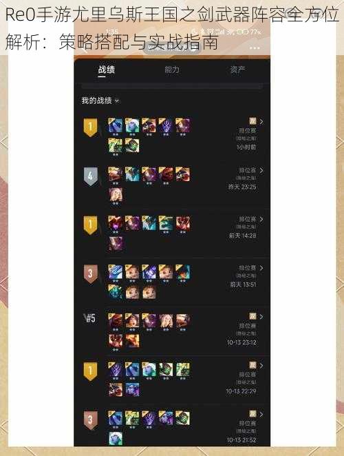 Re0手游尤里乌斯王国之剑武器阵容全方位解析:策略搭配与实战指南