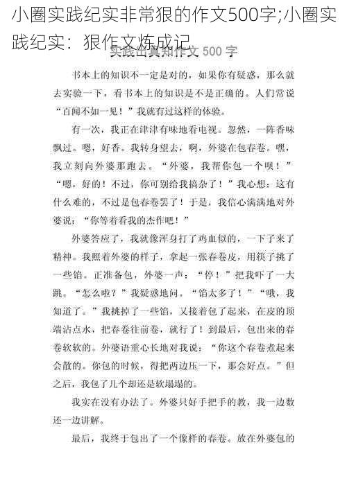 小圈实践纪实非常狠的作文500字;小圈实践纪实:狠作文炼成记