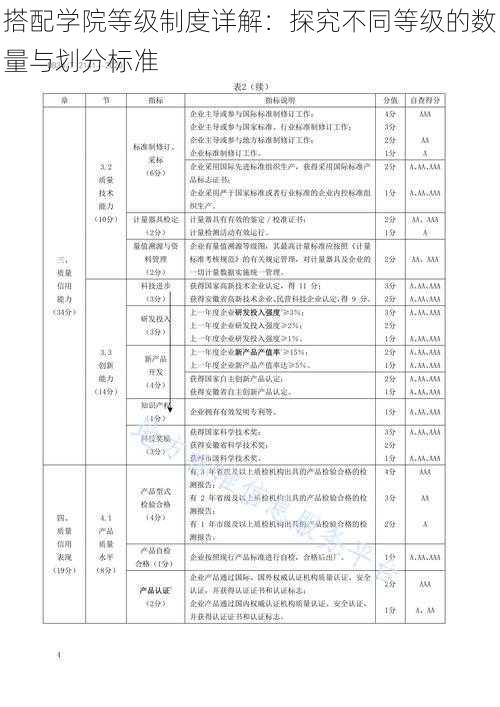 搭配学院等级制度详解:探究不同等级的数量与划分标准