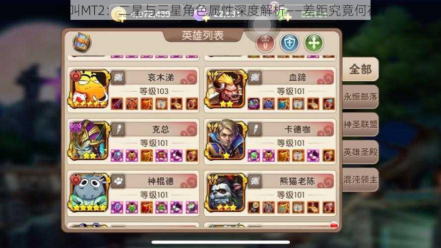 我叫MT2:二星与三星角色属性深度解析——差距究竟何在?