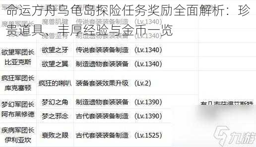 命运方舟乌龟岛探险任务奖励全面解析:珍贵道具、丰厚经验与金币一览