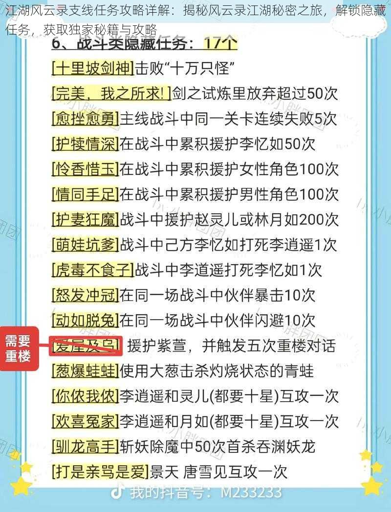 江湖风云录支线任务攻略详解:揭秘风云录江湖秘密之旅,解锁隐藏任务,获取独家秘籍与攻略