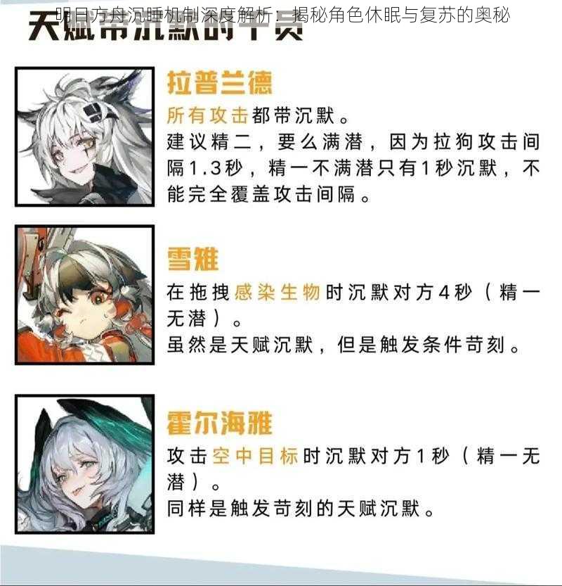 明日方舟沉睡机制深度解析:揭秘角色休眠与复苏的奥秘