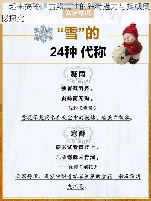 一起来揭秘:雪照属性的独特魅力与捉妖奥秘探究