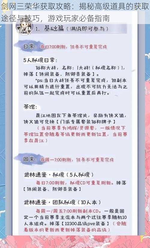 剑网三荣华获取攻略:揭秘高级道具的获取途径与技巧,游戏玩家必备指南