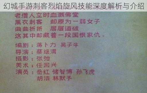 幻城手游刺客烈焰旋风技能深度解析与介绍