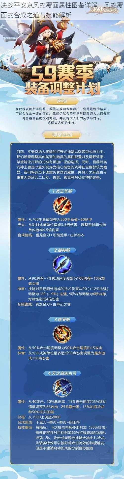 决战平安京风蛇覆面属性图鉴详解:风蛇覆面的合成之道与技能解析